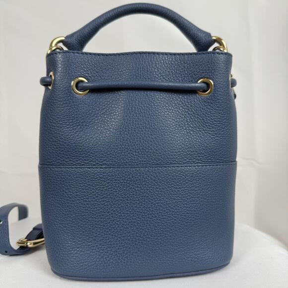 Furla Soft Pebbled Leather Drawstring Bucket Crossbody Handbag Stacy Blue $328 - Picture 3 of 9